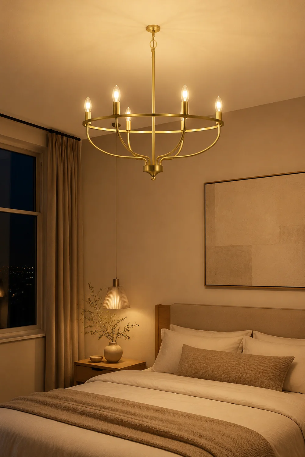 Silva Industrial Metal Candle Chandelier Black/Champagne Living Room/Bedroom - Lumpaz