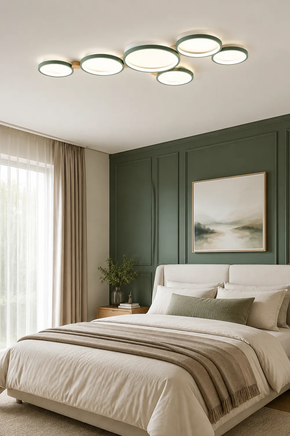 Sienna Round Flush Mount Ceiling Light White Gray Green Bedroom - Lumpaz