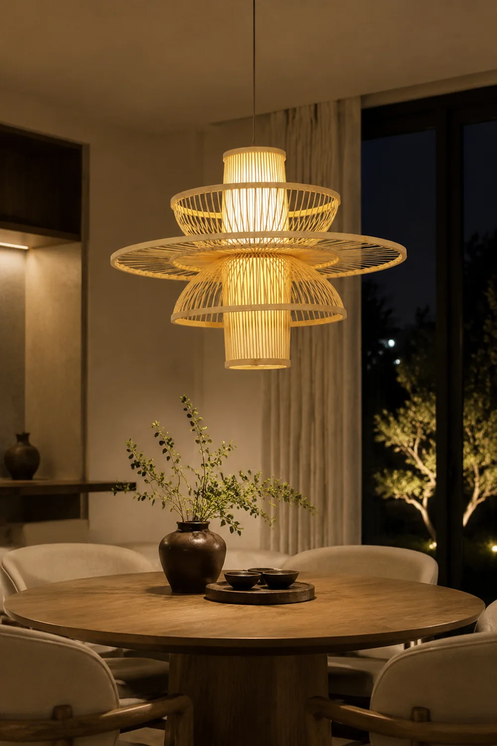 Muto Lotus-Shaped Rattan Pendant Light, 16"/19.5"/23.5" - Lumpaz