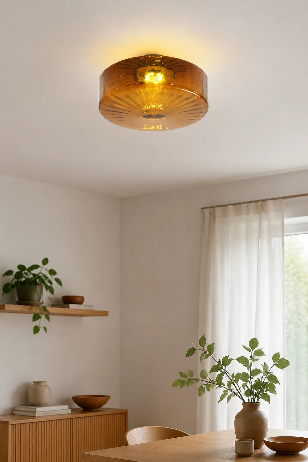 Hailie Modern Round Flush Mount Ceiling Light Brown Metal/Glass Kitchen/Living Room - Lumpaz