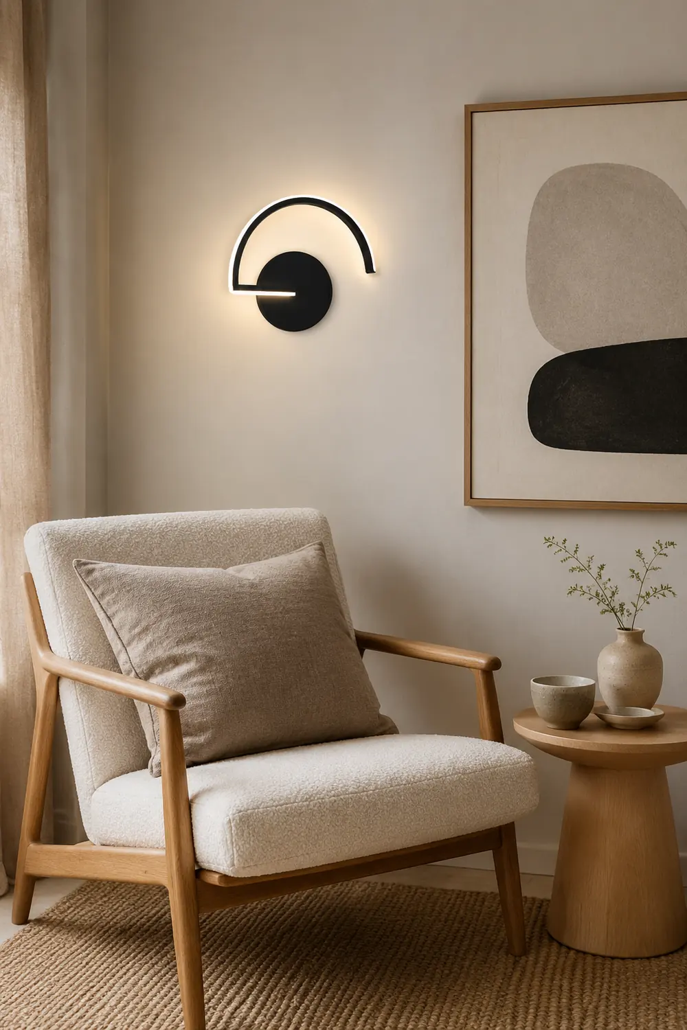 Lacey Minimalist Linear Semicircular Metal Decor Wall Lamp, Black/White - Lumpaz