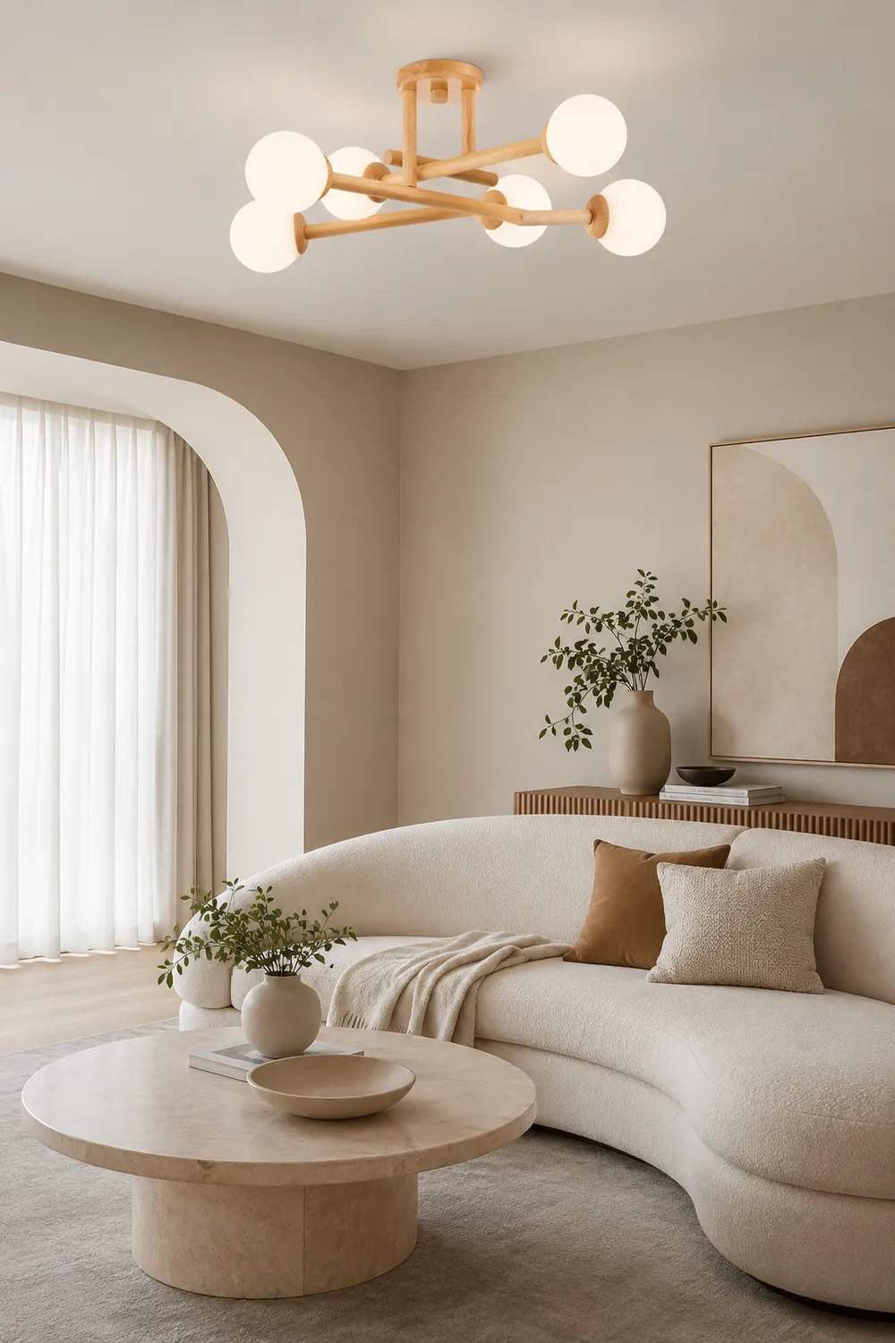 Ozawa Modern Globe Wood/Glass Flush Mount Ceiling Light - Lumpaz