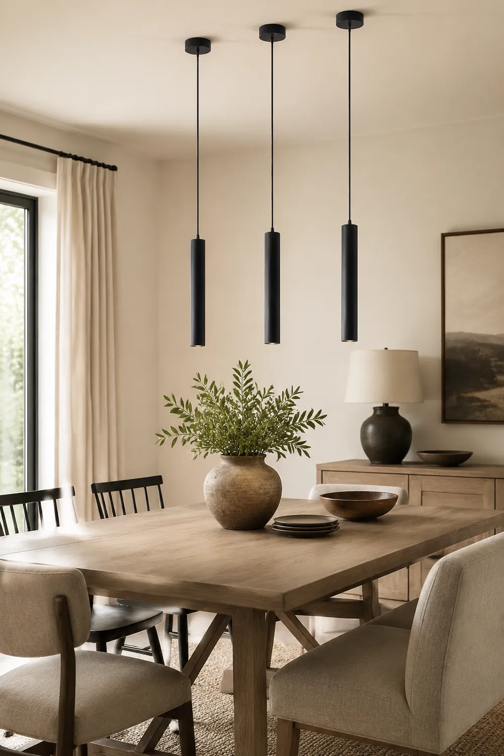 Edge Modern Cylinder Shape Pendant Light Black Metal Living Room - Lumpaz