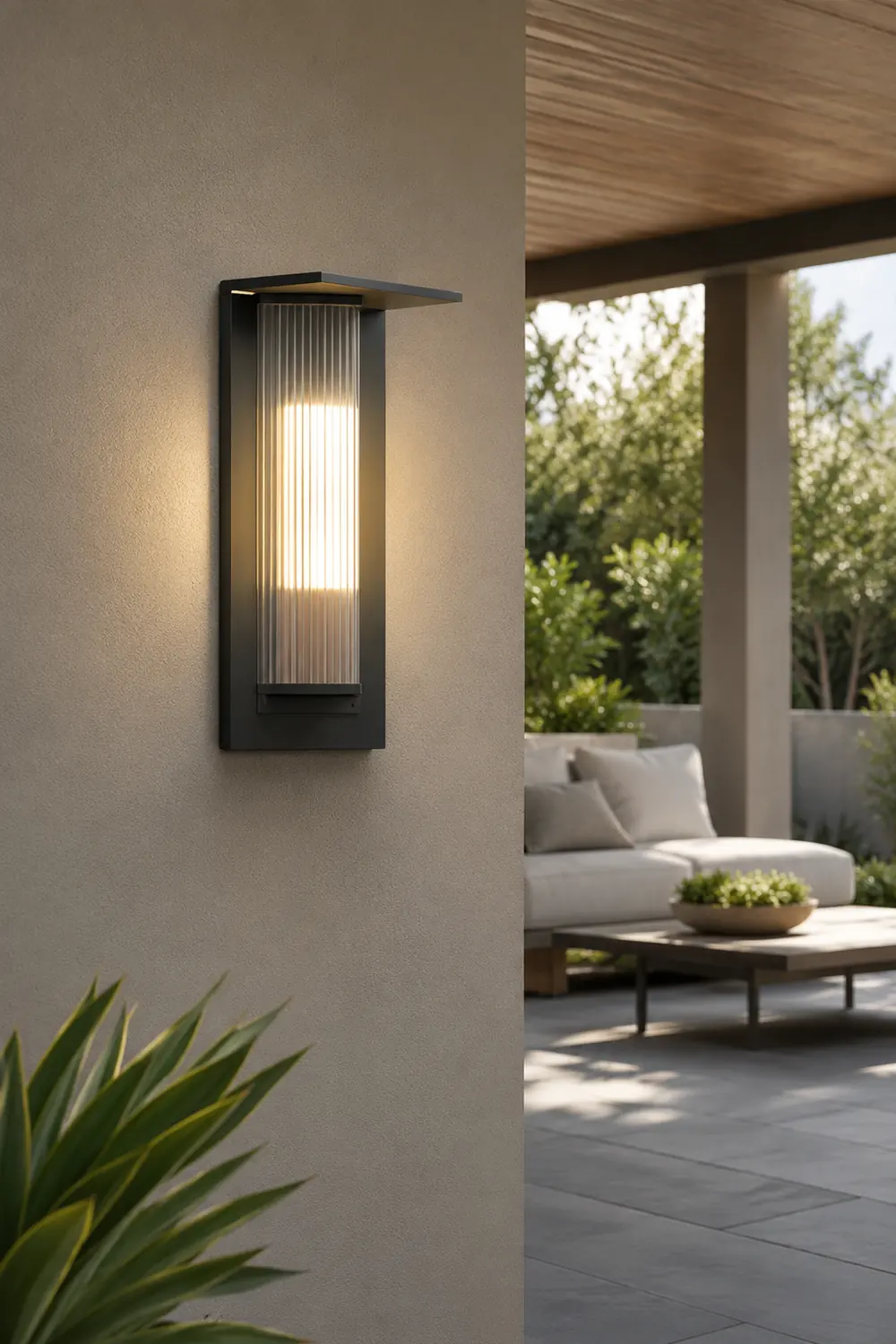 Orr Modern Rectangular Acrylic Outdoor Wall Lamp, Black/Transparent - Lumpaz