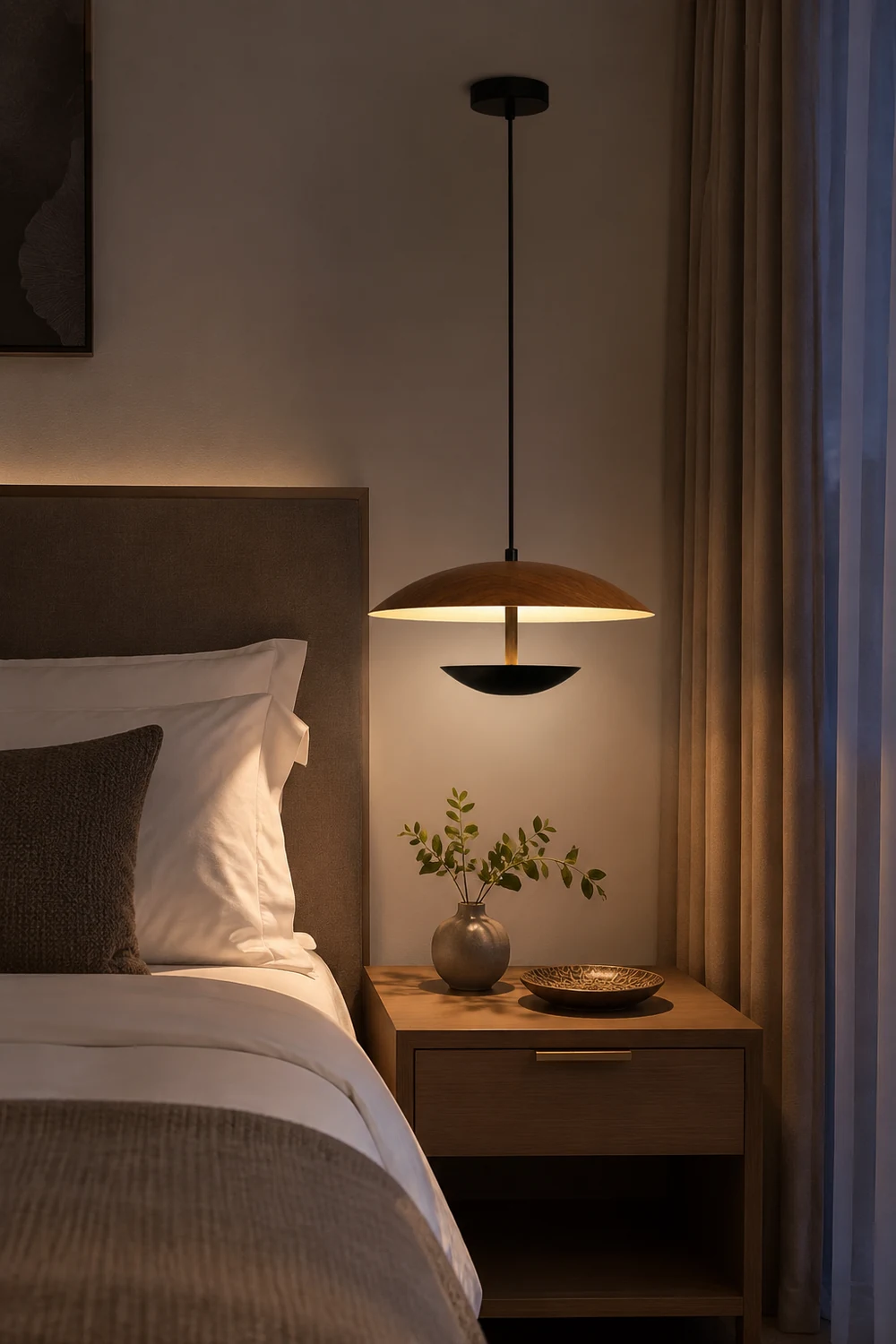 Carins Nordic LED Frisbee Pendant Light Wood Brown Bedroom - Lumpaz