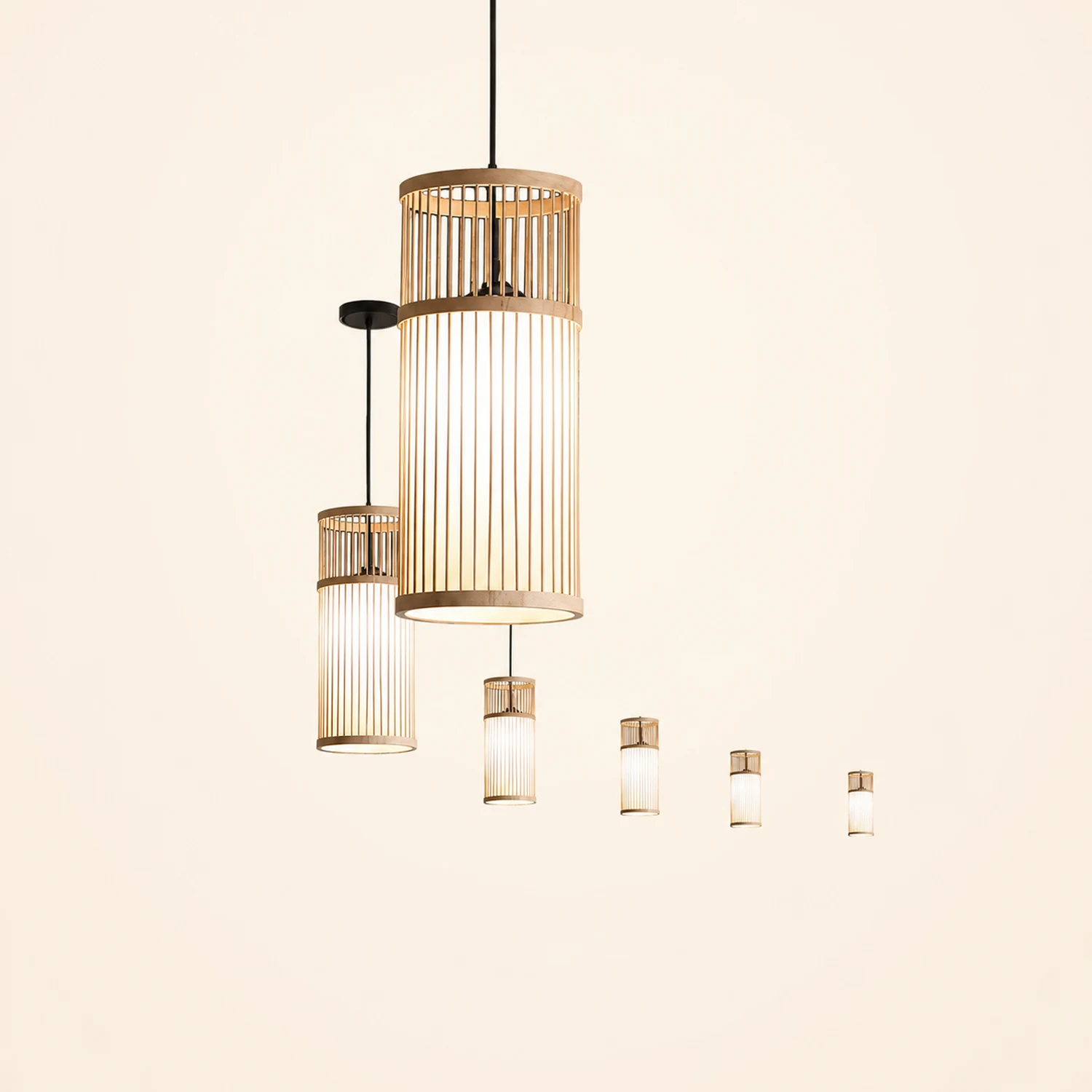 Ozawa Weave Cylinder Pendant Light, Coffee/Wood, Metal/Bamboo - Lumpaz