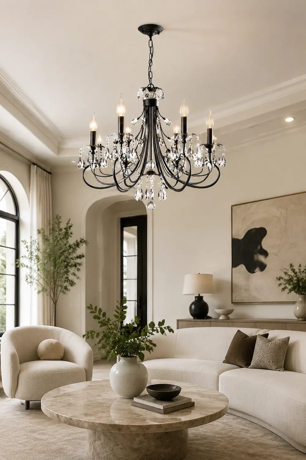 Silva Luxury Tiered Candle Metal/Crystal Chandelier, Black - Lumpaz