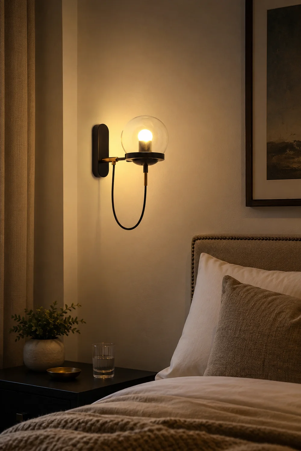 Alessio Rustic Retro Glass Globe Wall Lamp, Black/Bronze - Lumpaz