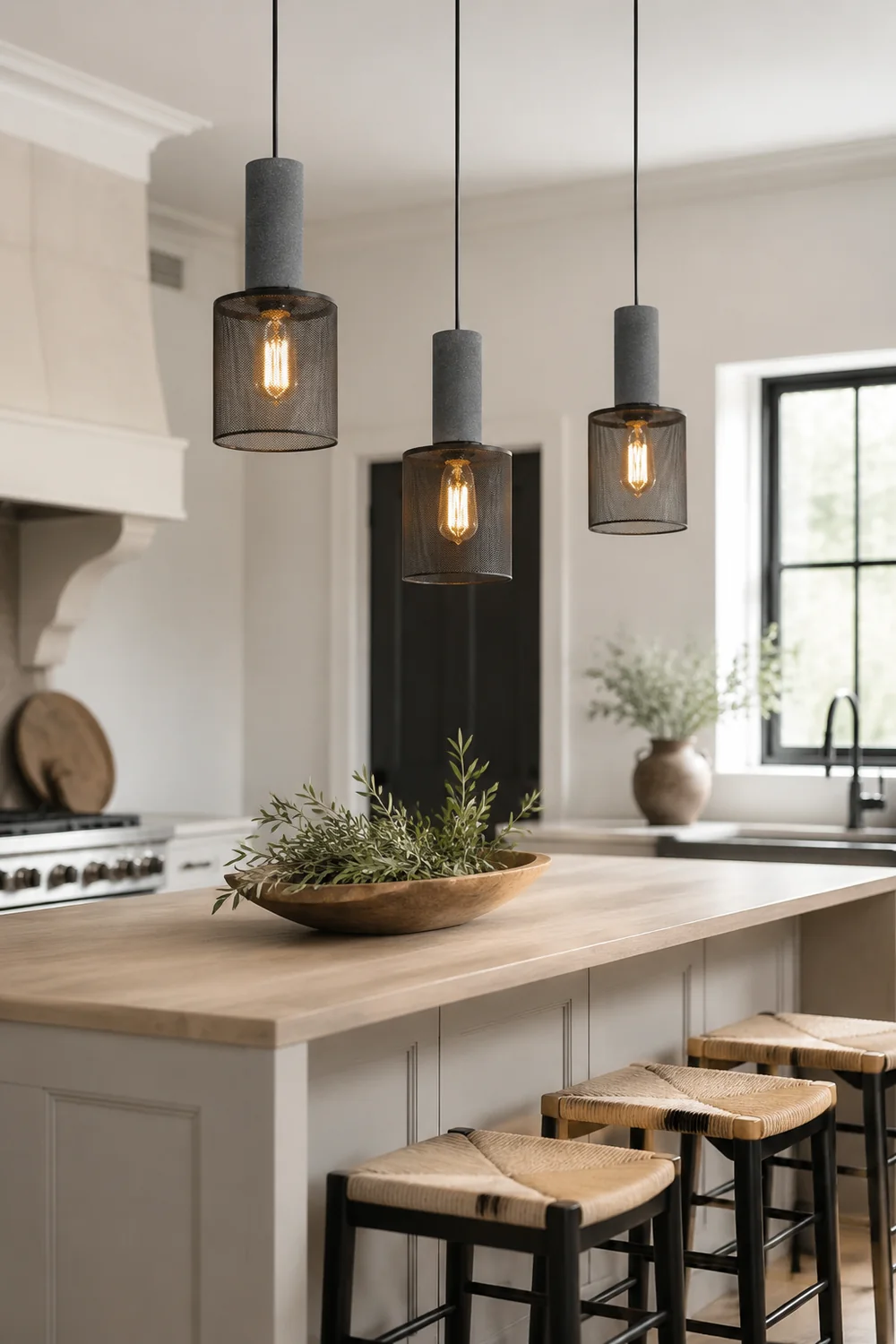 Zaid Industrial Cylindrical Pendant Light, Cement/Metal, Wabi-Sabi - Lumpaz
