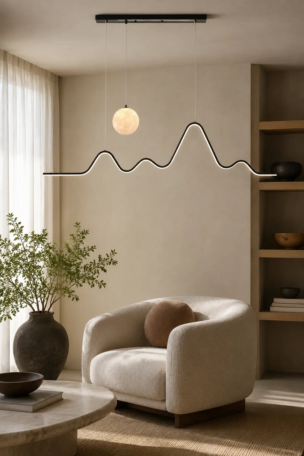 Minimalist Wavy Metal Pendant Light, Black/White/Gold - Lumpaz