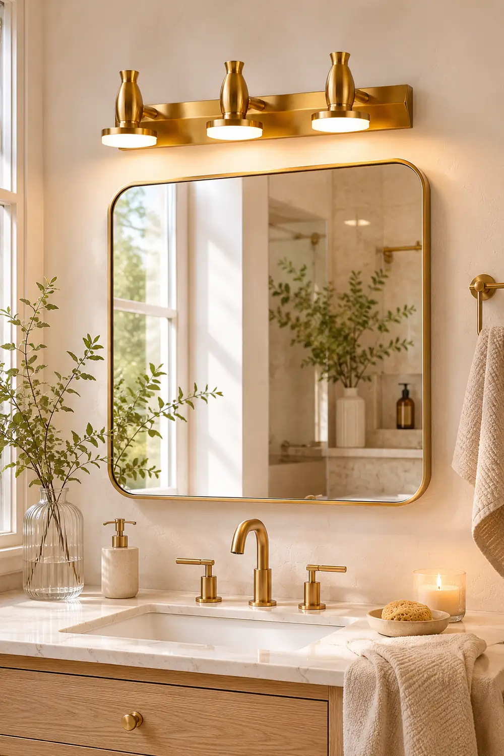 Leigh Luxury Multi Metal Mirror Front Wall Lamp, Brass - Lumpaz