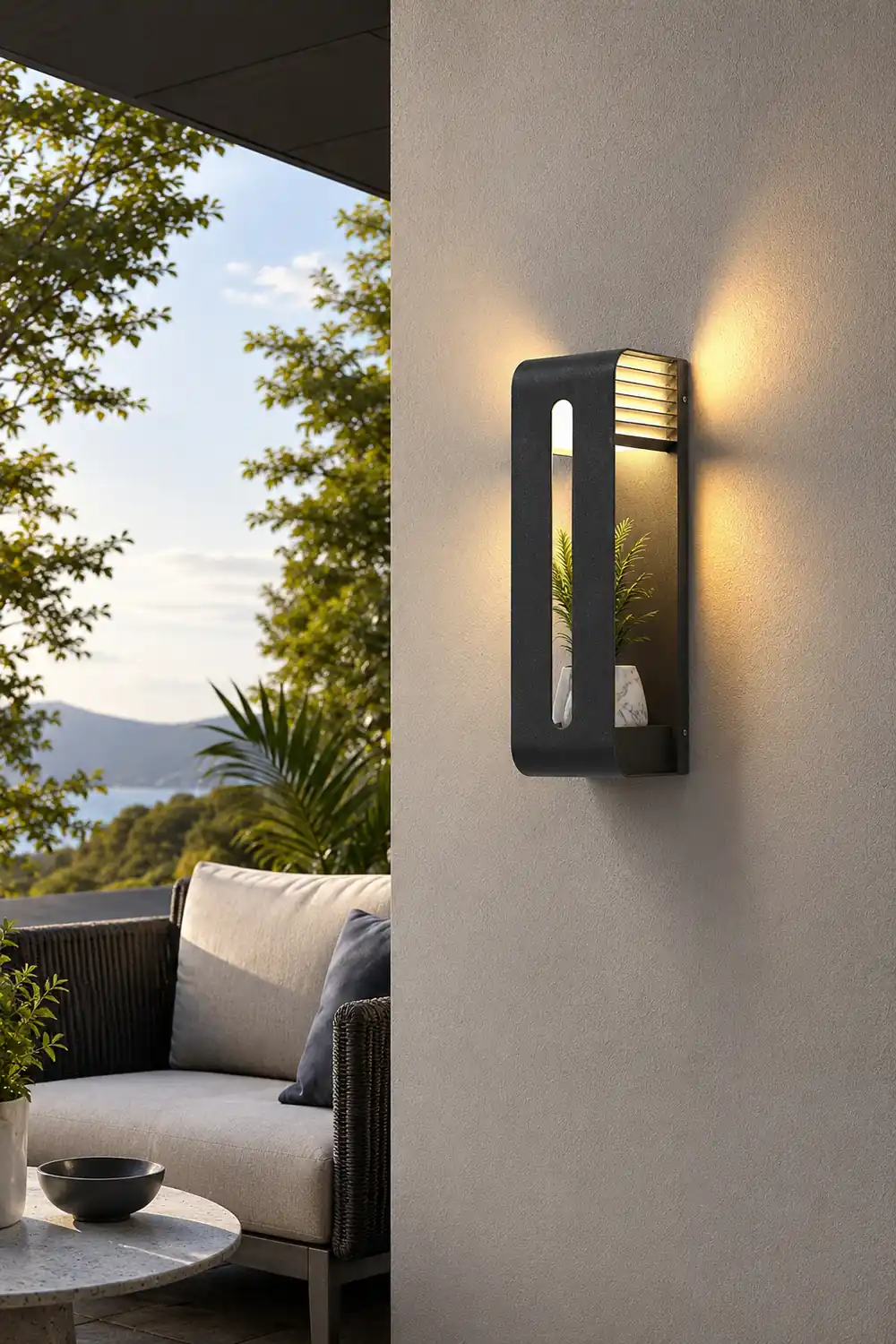 Orr Modern Rectangular Metal/Acrylic Solar Outdoor Plants Pot Holder Wall Lamp, Black - Lumpaz