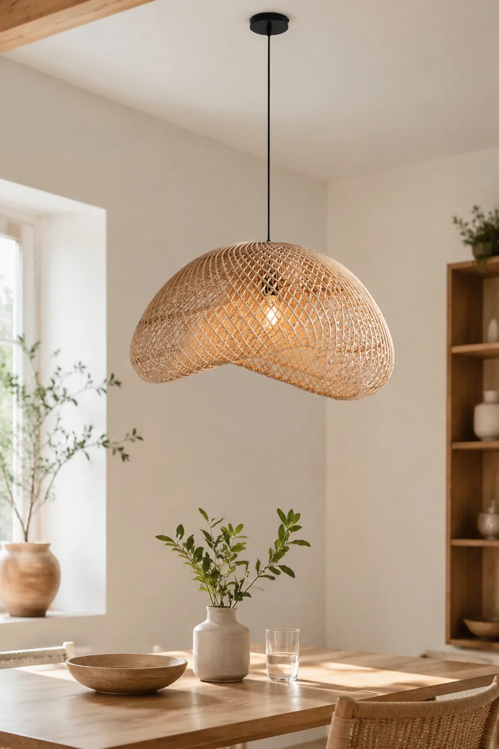 Muto Rustic Boho Rattan Pendant Light, Living Room - Lumpaz