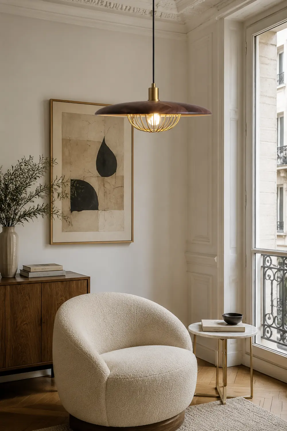 Cairns Modern Nordic Sutle Metal Pendant Light, Gold/Brown/Gray/Brown/Wood - Lumpaz