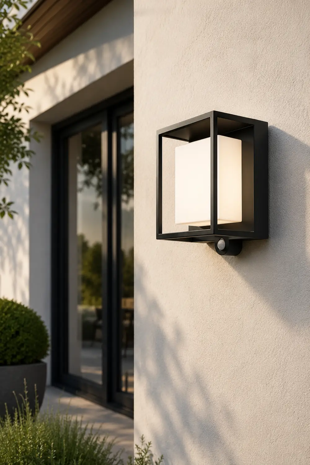 Orr Modern Rectangular Acrylic Sensor Solar Powered Outdoor Wall Lamp, Black - Lumpaz