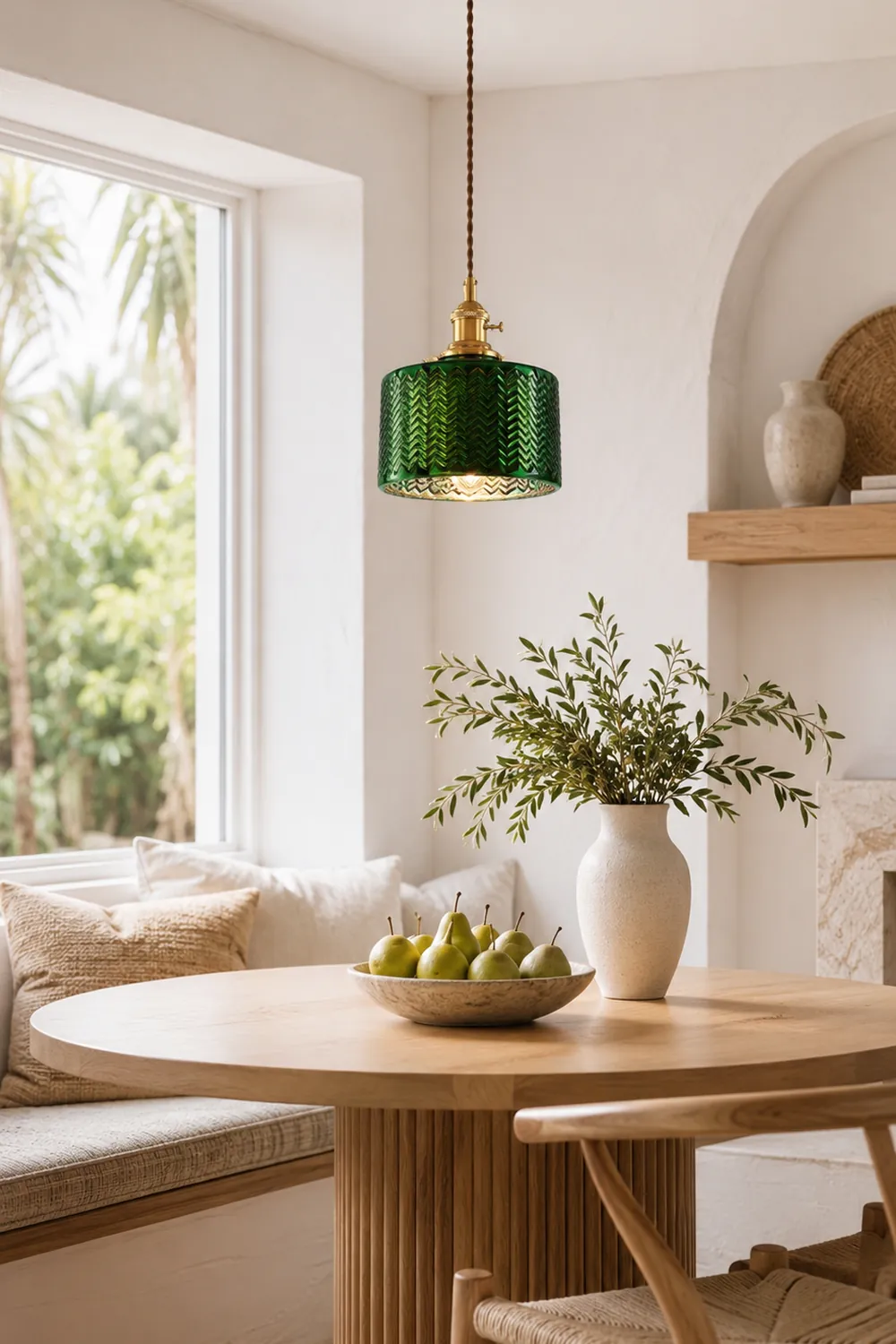 Hailie Retro LED Pendant Light Green Metal/Glass Dining Room - Lumpaz