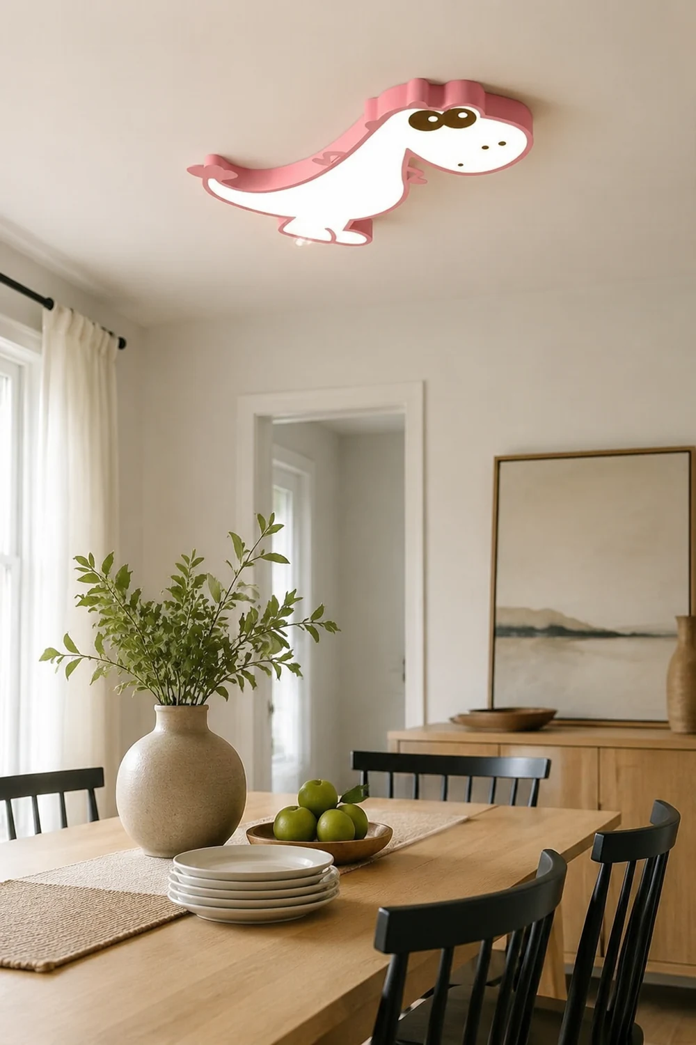 Freja Modern Cute Dragon Acrylic Children Flush Mount Ceiling Light, Green/Pink - Lumpaz