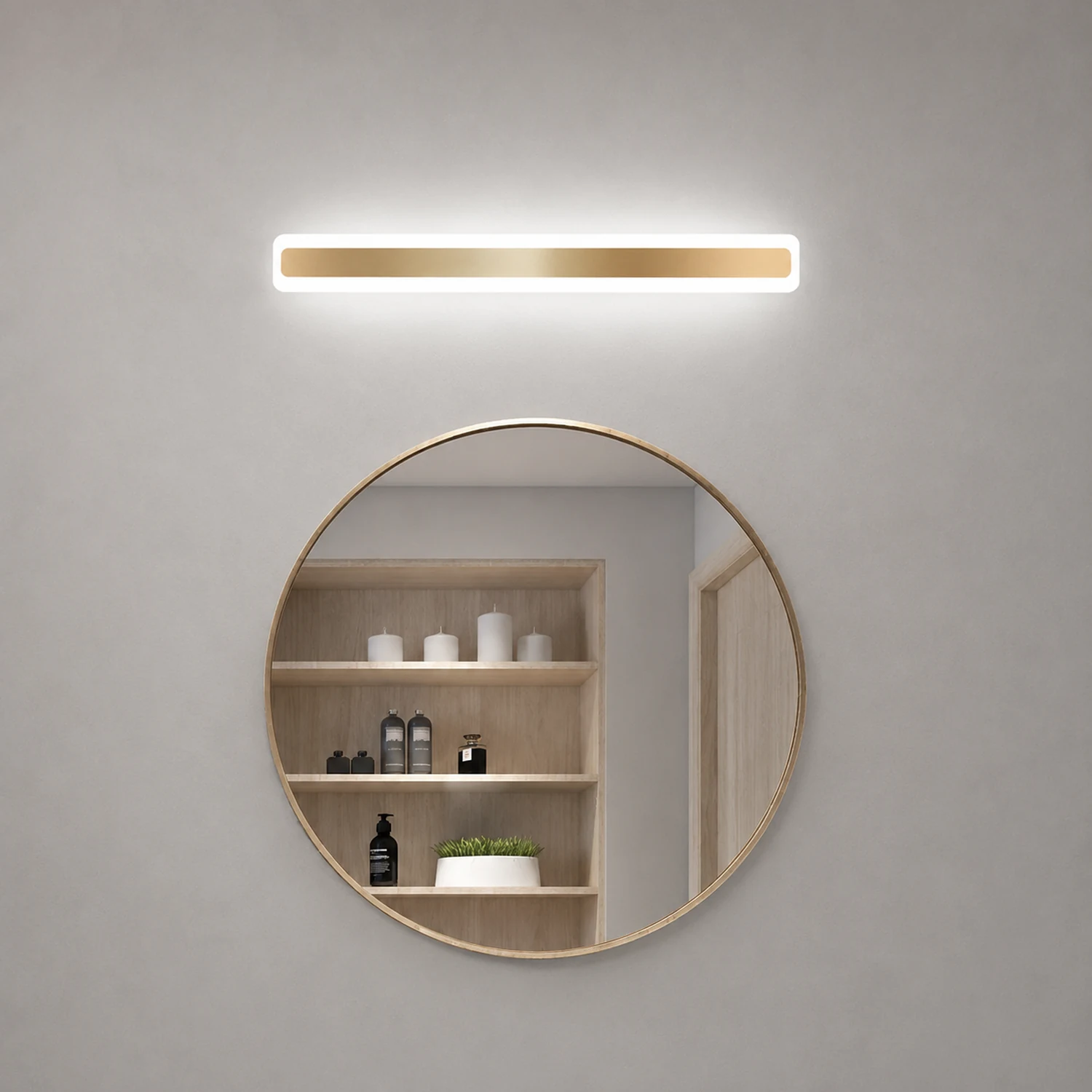Leigh Modern Rectangular Vanity Mirror Front Wall Lamp, Gold - Lumpaz