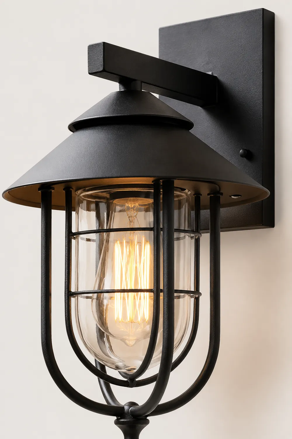 Alessio Vintage Lantern Shaped Metal Outdoor Wall Lamp, Black - Lumpaz
