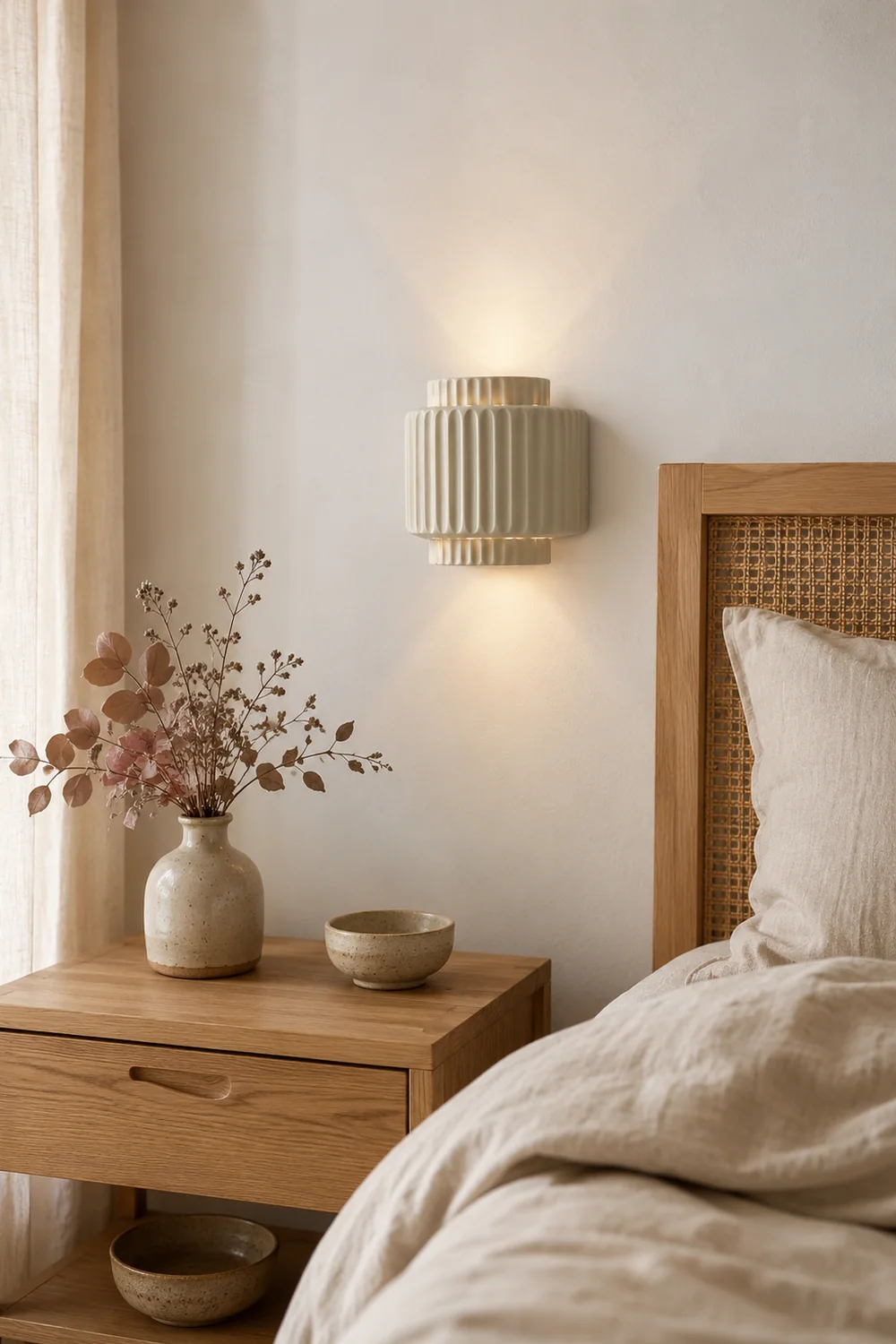Vintage Cylindrique Resin Flush Mount Wall Lamp, White Bedroom/Living Room - Lumpaz