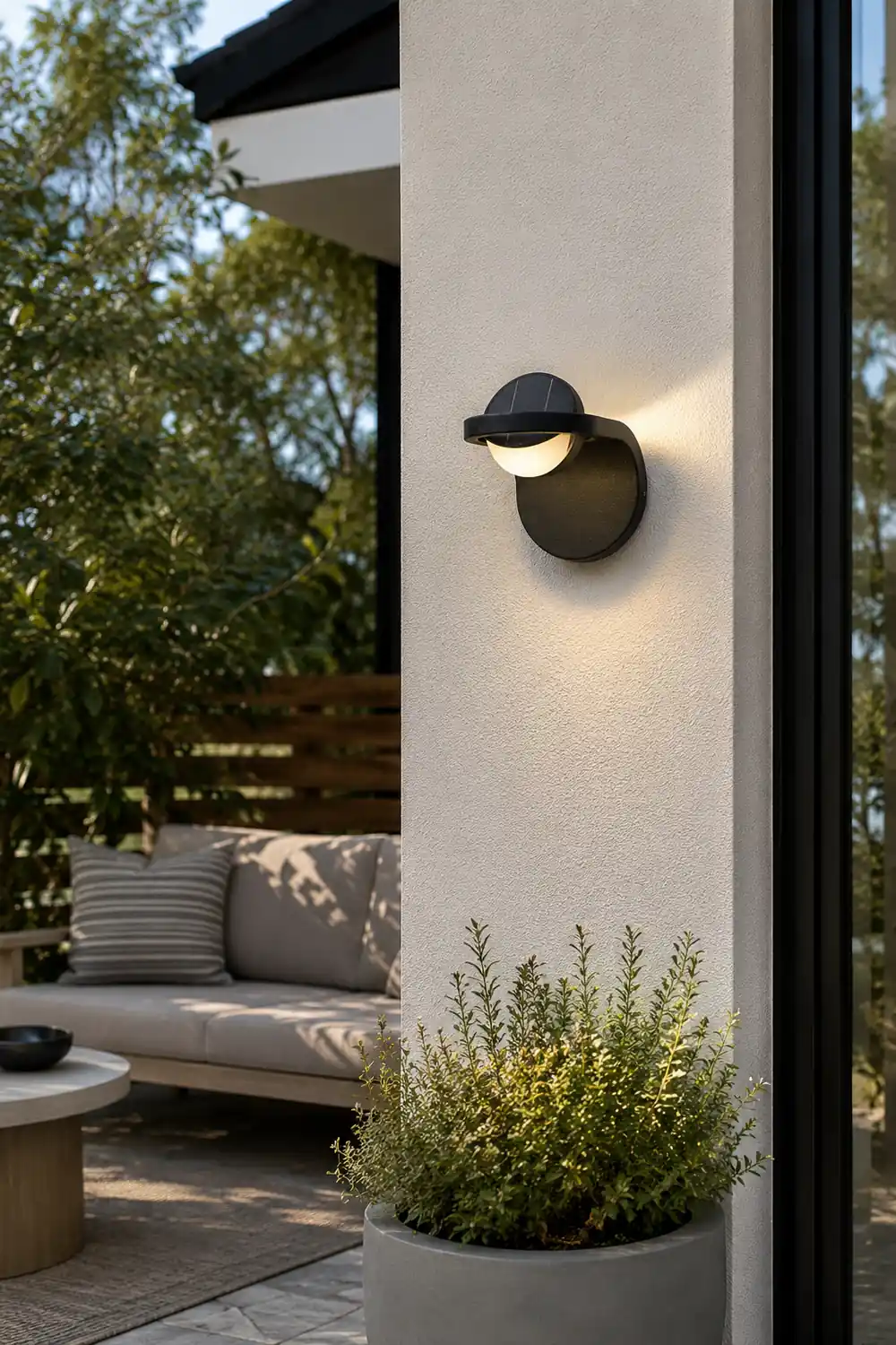 Orr Modern Arc Metal/Acrylic Solar Waterproof Adjustable Outdoor Wall Lamp, Black - Lumpaz