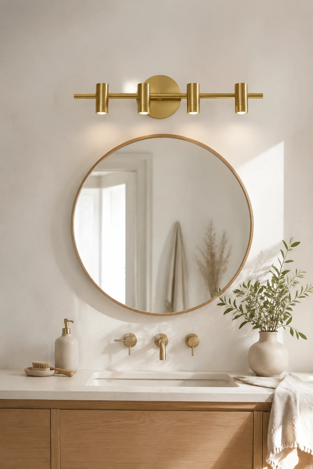 Freja Modern Geometric Metal Mirror Front Wall Lamp, Brass - Lumpaz