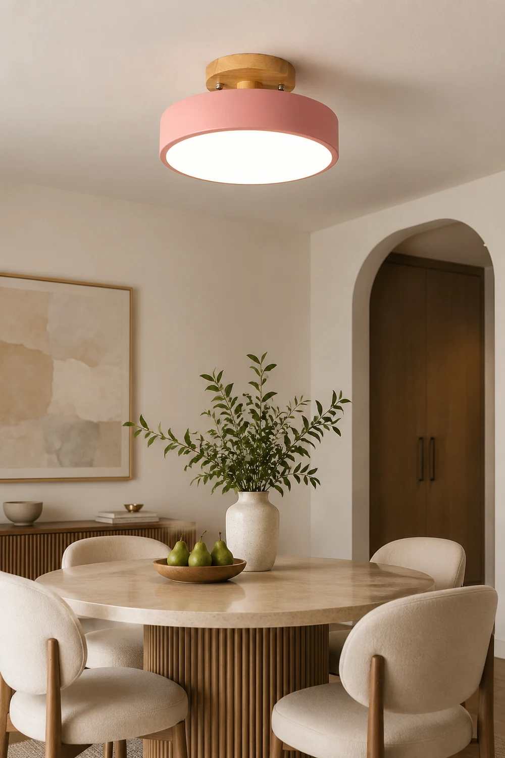 Quinn Round LED Flush Mount Ceiling Light Modern Wood/Acrylic - Lumpaz