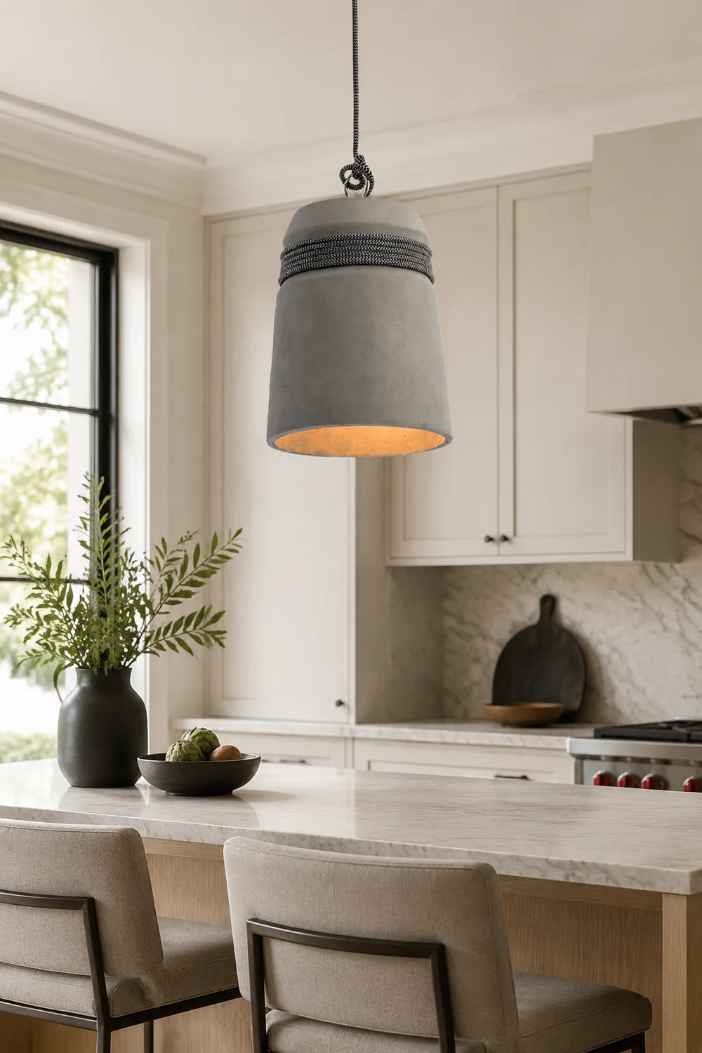 Zaid Industrial Pendant Light, Cement & Metal - Lumpaz