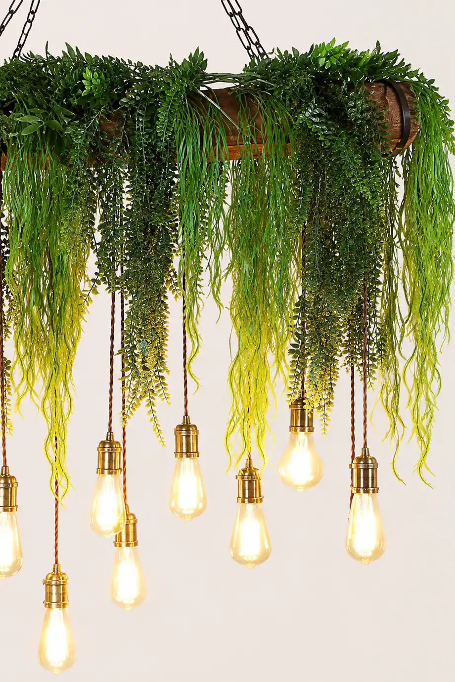 Nest Natural Decorative Rectangular Plant Metal Pendant Light Green - Lumpaz