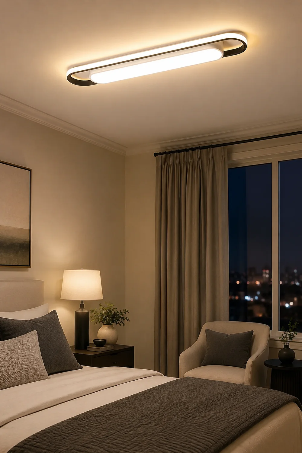Quinn Minimalist Linear Flush Mount Ceiling Light, White - Lumpaz