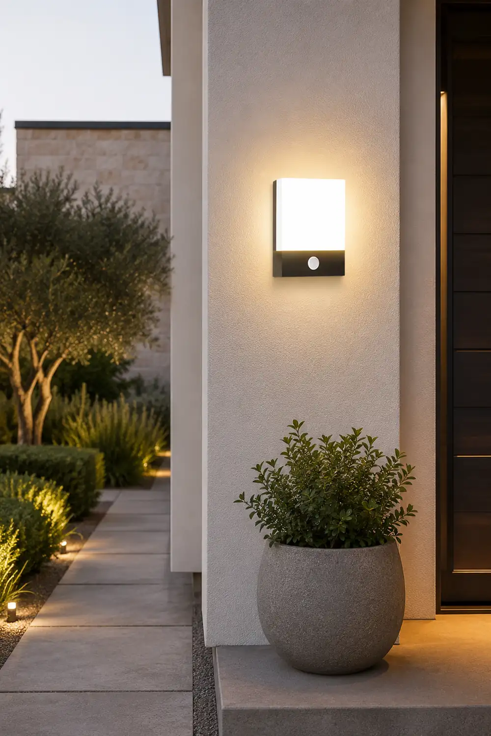 Orr Modern Sensor Rectangular Metal Outdoor Wall Lamp, Black/White - Lumpaz