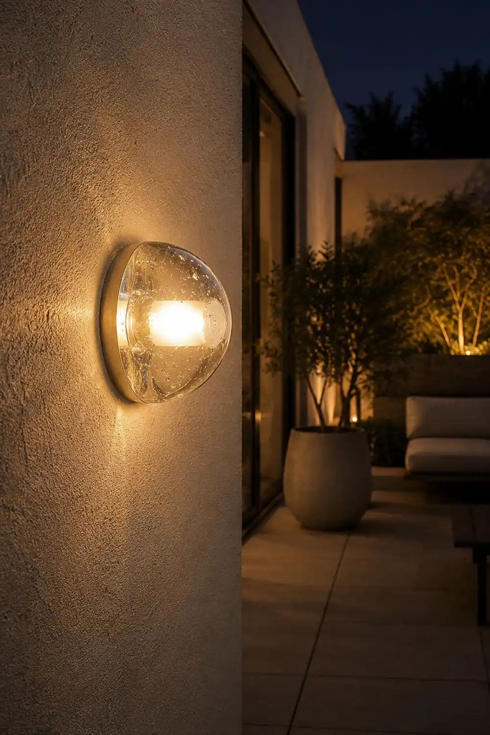 Valentina Waterproof Semi-circular Glass Outdoor Wall Lamp, Transparent - Lumpaz