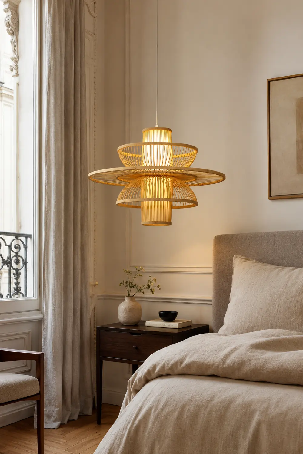 Muto Lotus-Shaped Rattan Pendant Light, 16"/19.5"/23.5" - Lumpaz