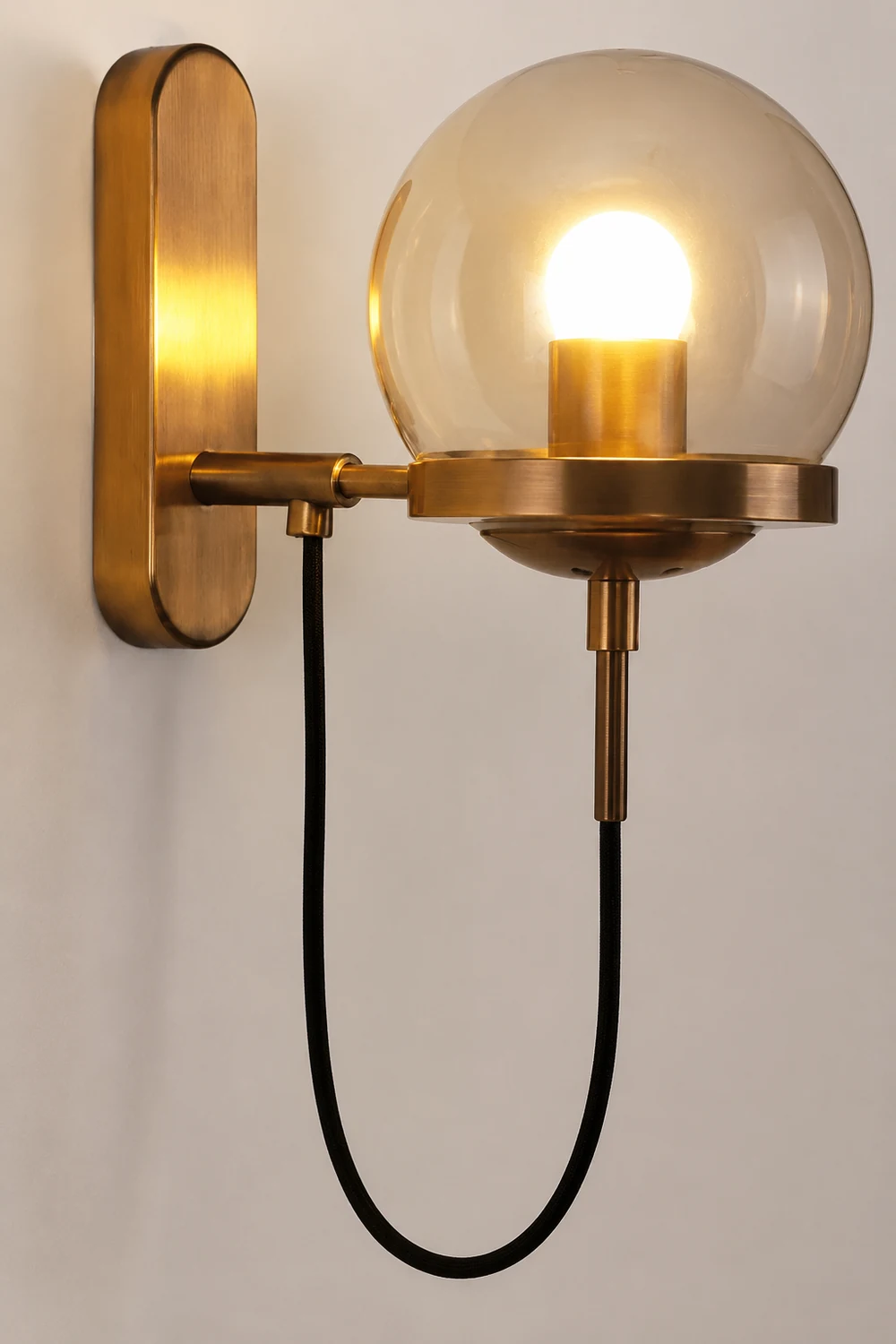 Alessio Rustic Retro Glass Globe Wall Lamp, Black/Bronze - Lumpaz