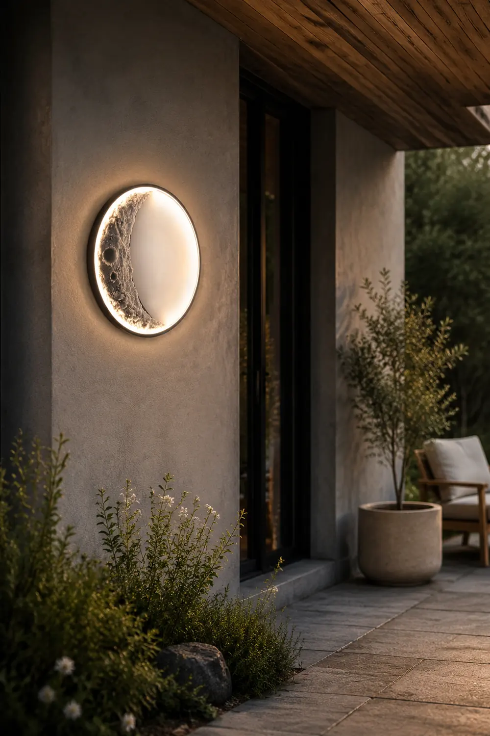 Elif Outdoor Wall Lamp Moon Modern, Led, Black, Courtyard - Lumpaz