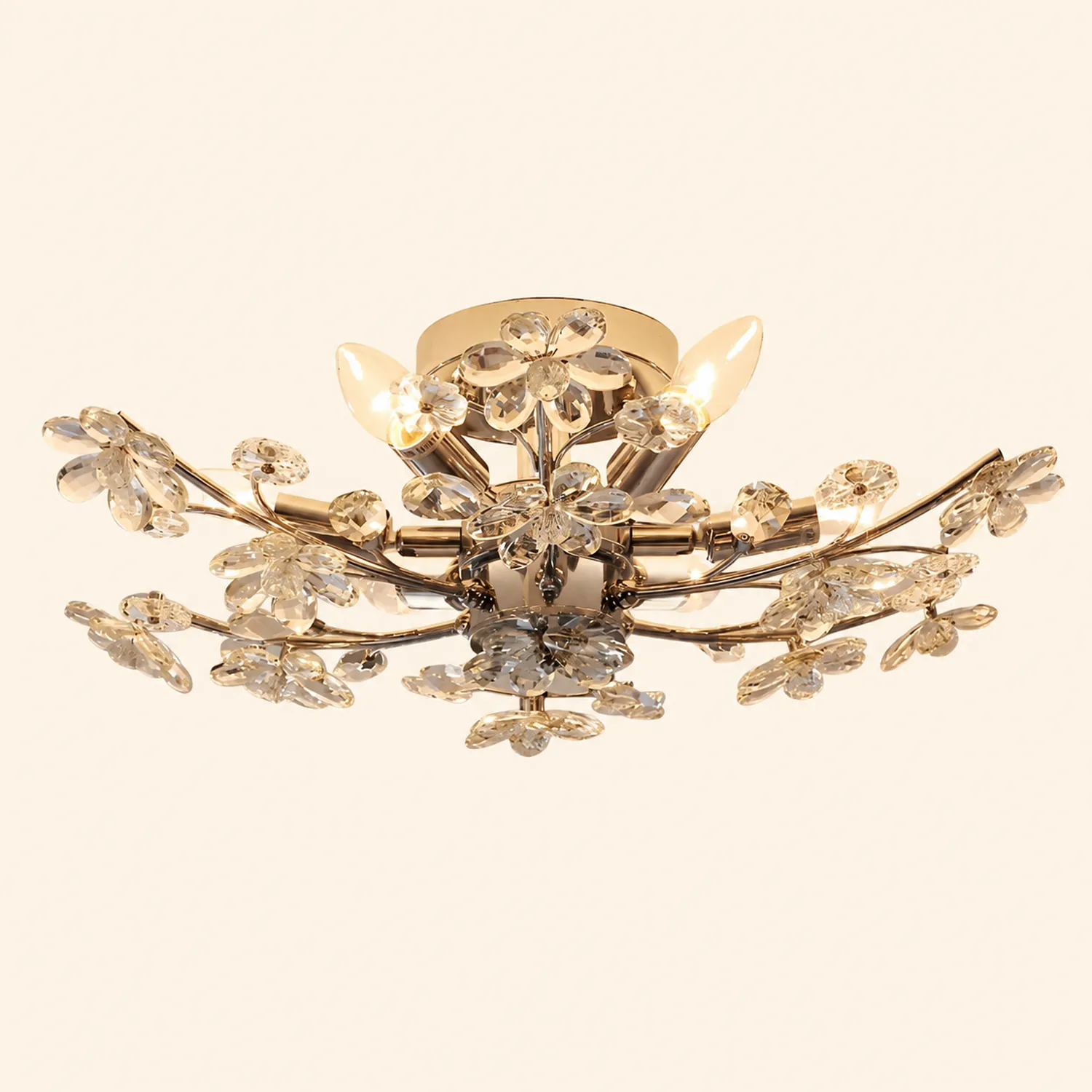 Ophelia Modern Crystals Flower Flush Mount Ceiling Light Living Room, Chrome - Lumpaz