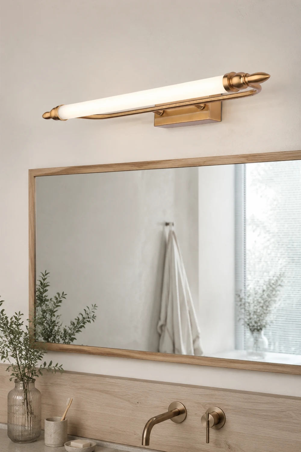 Leigh Retro Classic Metal/Acrylic Wall Lamp, Gold, Bathroom - Lumpaz