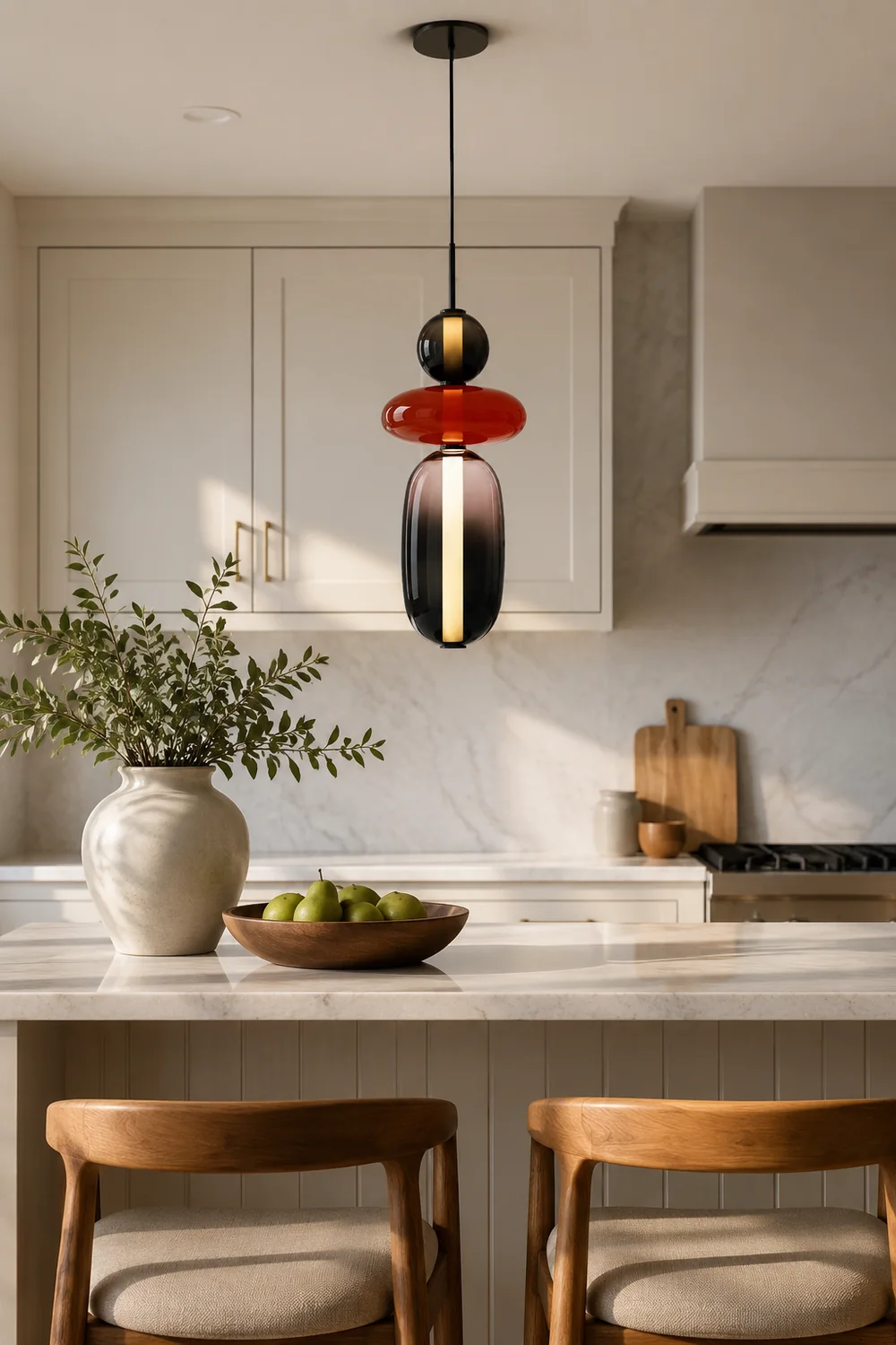 Morandi Modern Designer LED Pendant Light Bedroom Black White Red - Lumpaz