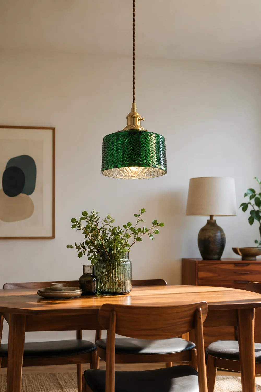Hailie Retro LED Pendant Light Green Metal/Glass Dining Room - Lumpaz