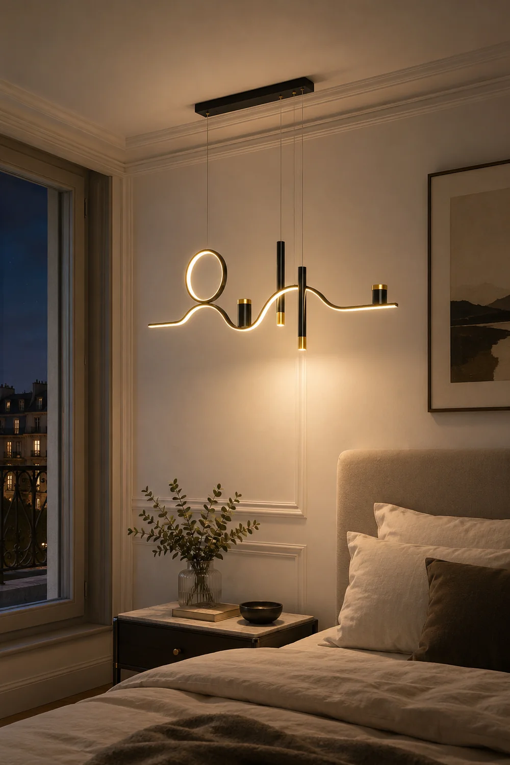 Madina Modern Metal Linear Starry Night Pendant Light, Black - Lumpaz