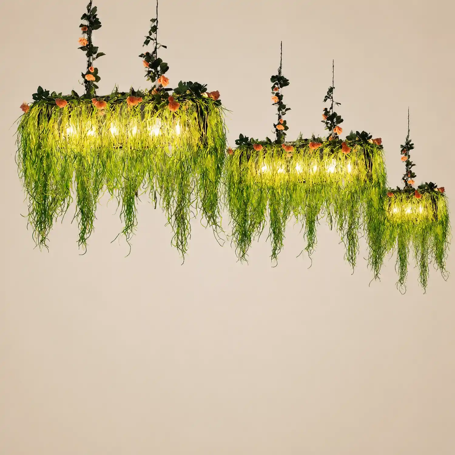 Nest Rustic Farmhouse Art Deco Plant Rectangle Pendant Light - Lumpaz