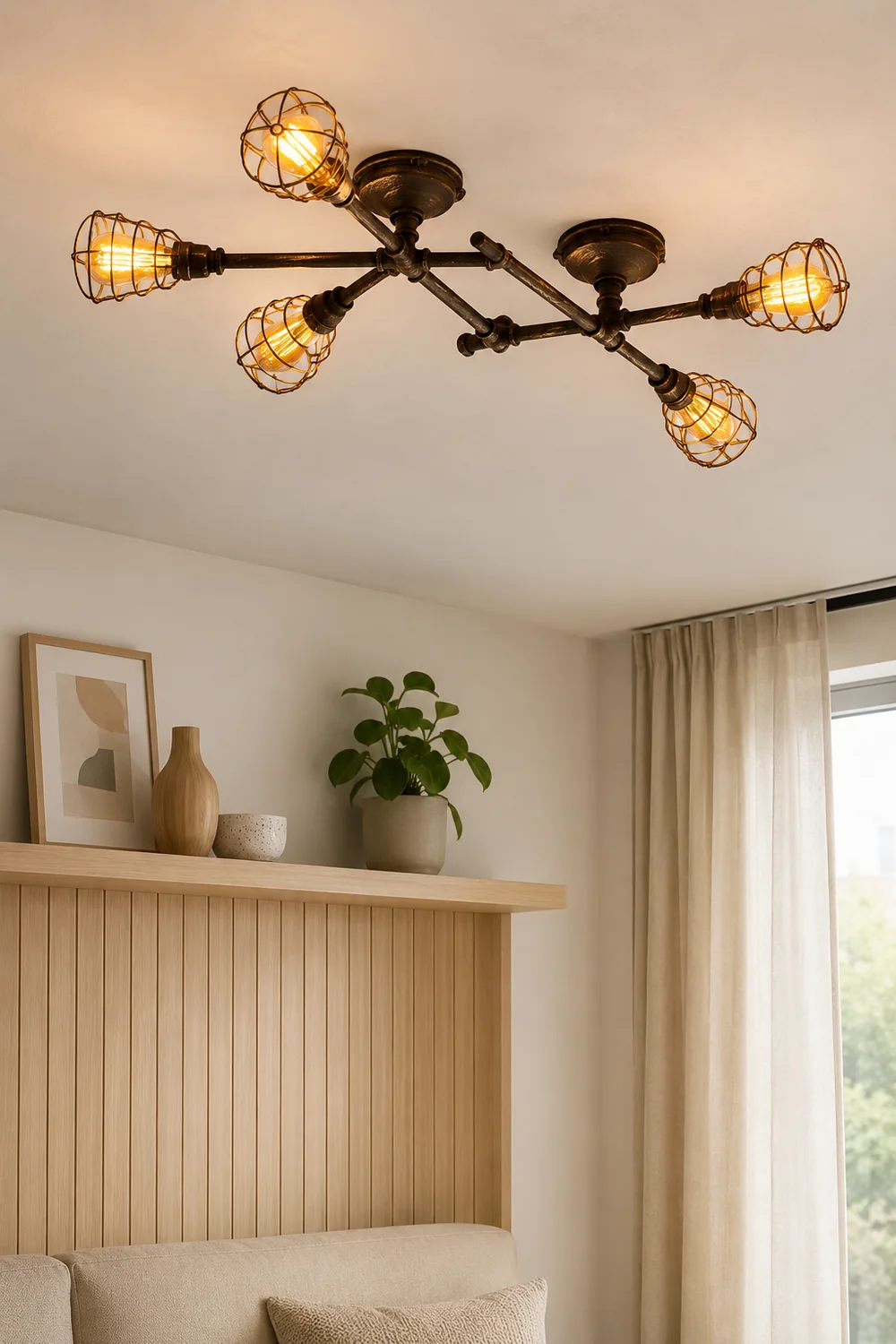 Alessio Industrial Metal Multi Flush Mount Ceiling Light, Brass - Lumpaz