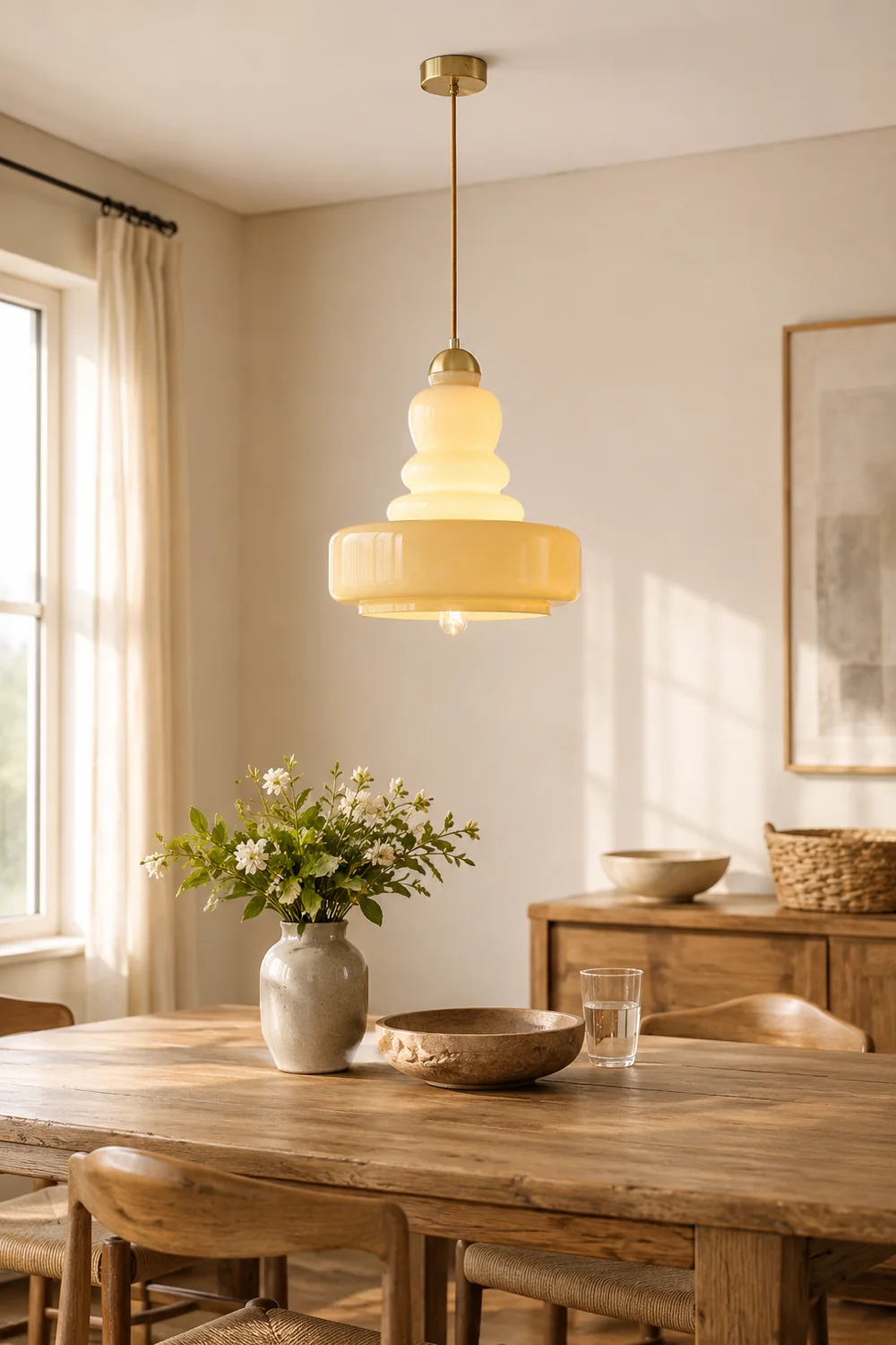 Morandi French Modern Kitchen Pendant Light Beige Glass/Metal Living Room - Lumpaz