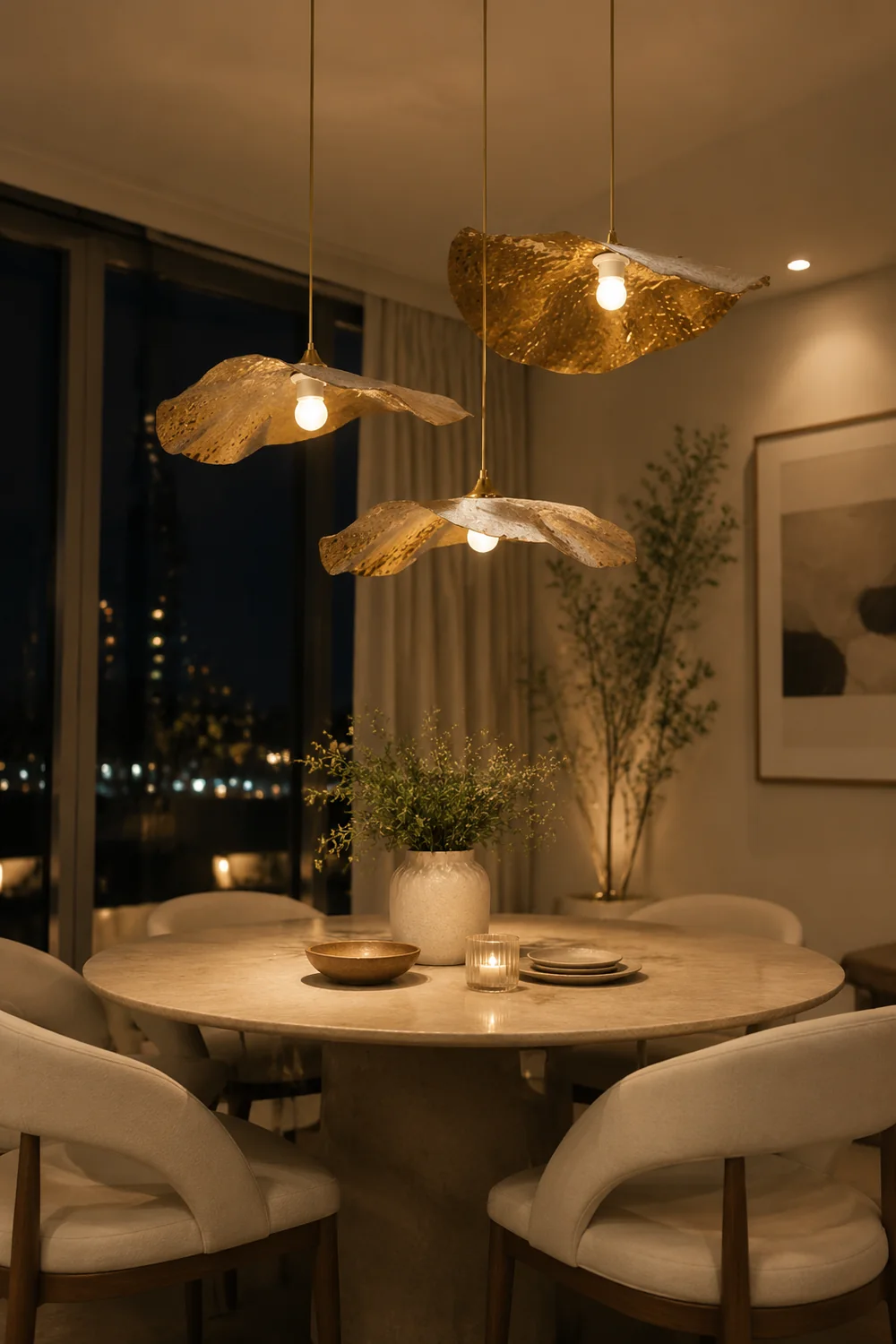 Carins Natural Lotus Leaf Metal Pendant Light, Gold - Lumpaz