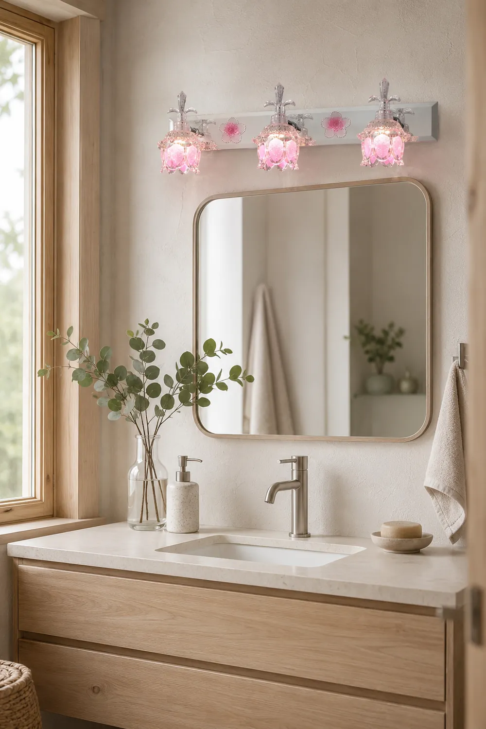Félicie Modern Flower Vanity Wall Lamp, Pink, Bathroom - Lumpaz