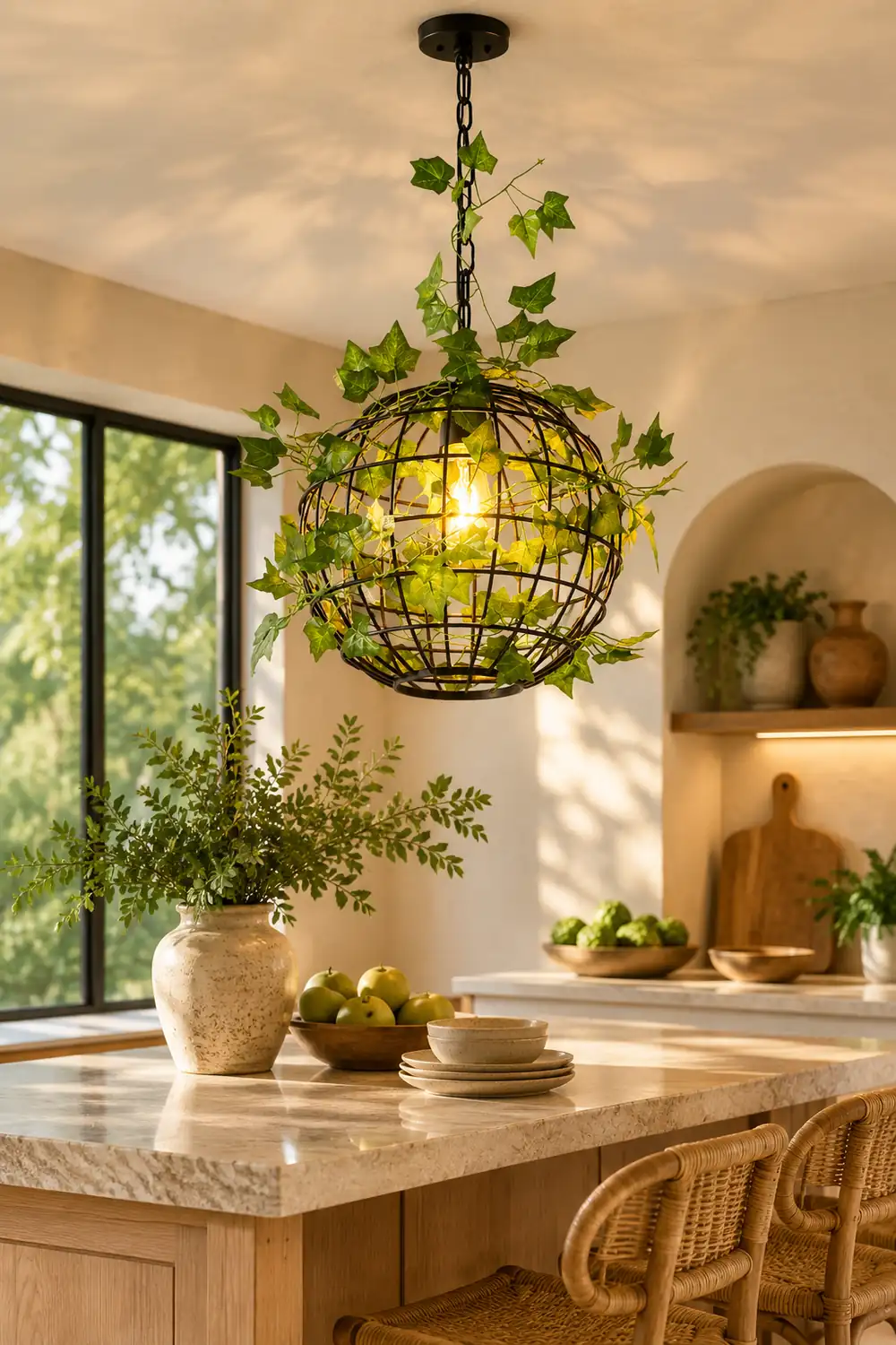 Nest Rustic Plant Art Deco Globe Vine Pendant Light Green Dining Room - Lumpaz