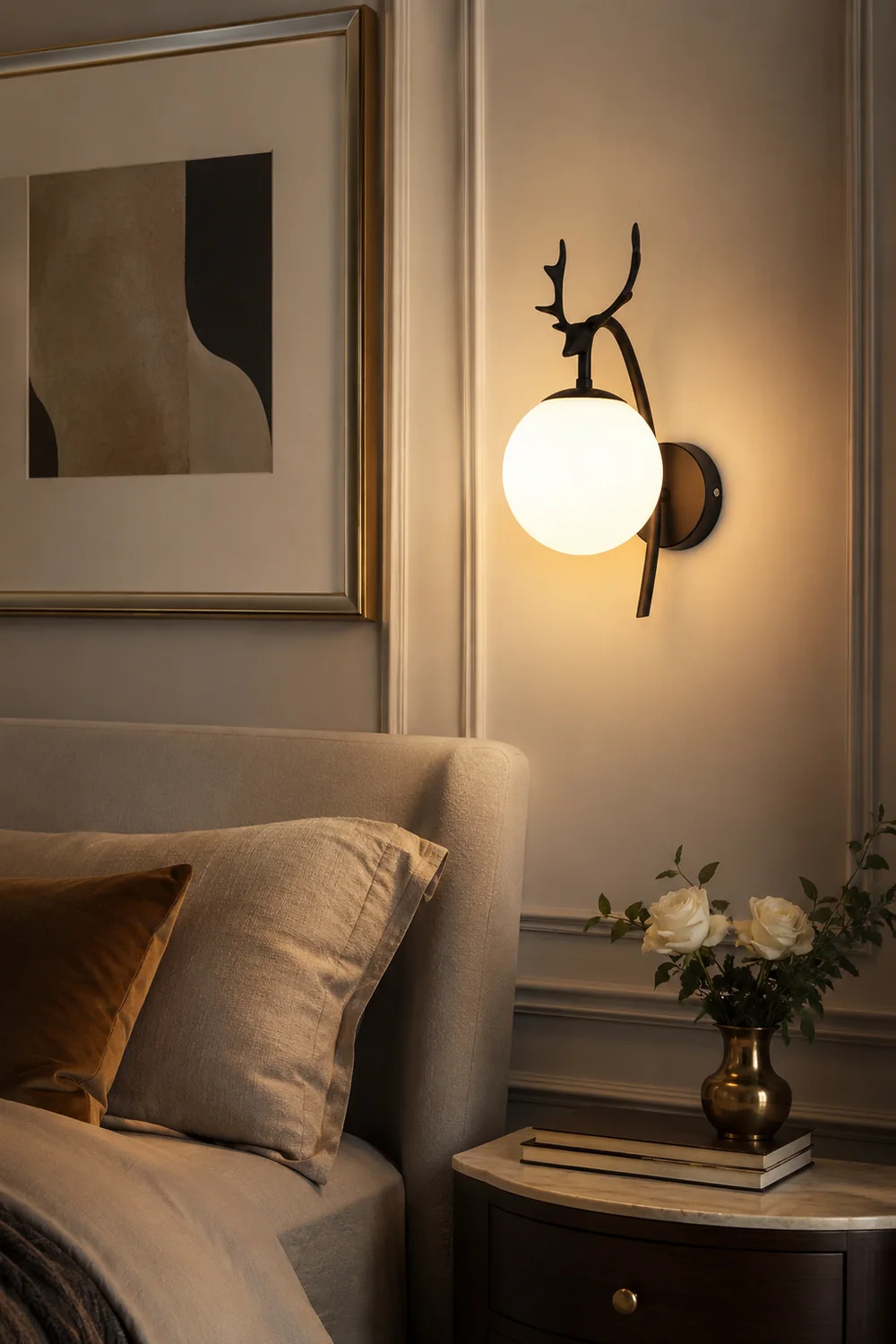 Valentina Modern Art-Deco Deer Bedside Wall Lamp, Black/Gold - Lumpaz
