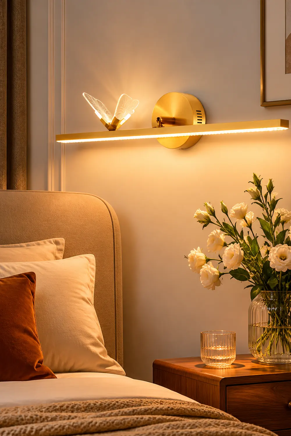 Kady Luxury Butterfly Linear Wall Lamp, Metal/Acrylic, Gold - Lumpaz