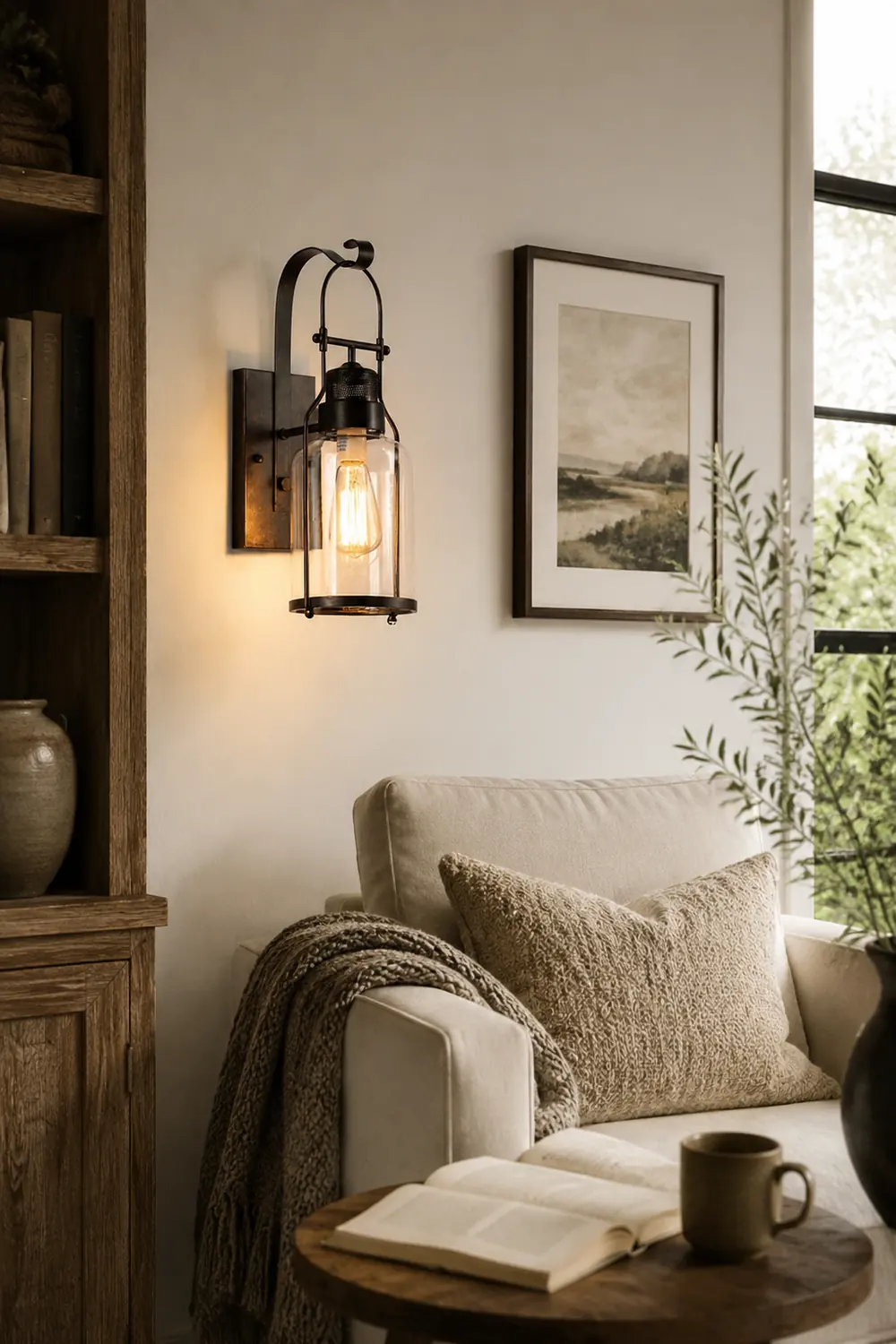 Alessio Vintage Lantern Glass/Metal Wall Lamp, Black/Rusty - Lumpaz