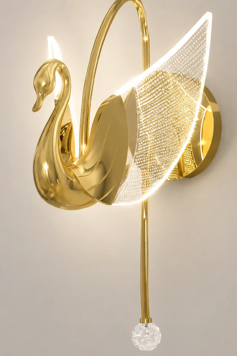 Kady Art Deco Swan Acrylic/Metal Wall Lamp, Gold/Rose Gold - Lumpaz